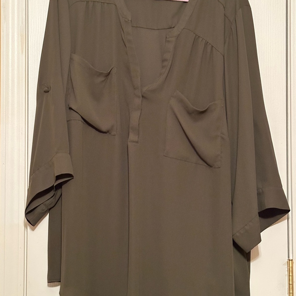 Torrid Harper Women's Olive Green V-Neck Blouse size 5